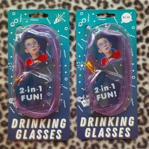 Funny 2-in-1 Fun Drinking Straw Glasses, NIP Set of 2, Great for Kids or Parties